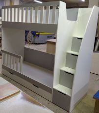 Детская двухъярусная кроватка-трансформер, 16мм Twins White / Gray